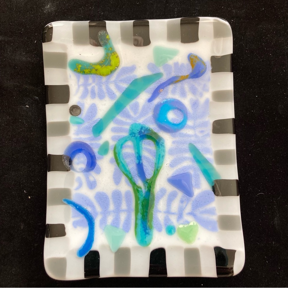 Island Style Fused Art Glass  Handmade  Original 8” x6” RectangularTray Original